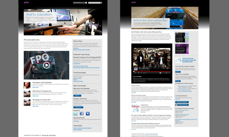 Web Design: Education main landing page and the John Lennon Tour Bus landing page